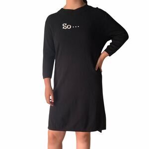 So… statement attitude rib knit dress La Babite’ Medium black white hi low M